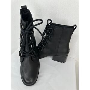 Sorel Cate Lace Up Black Bootie Waterproof Leather Boots 8.5 NL3385-010